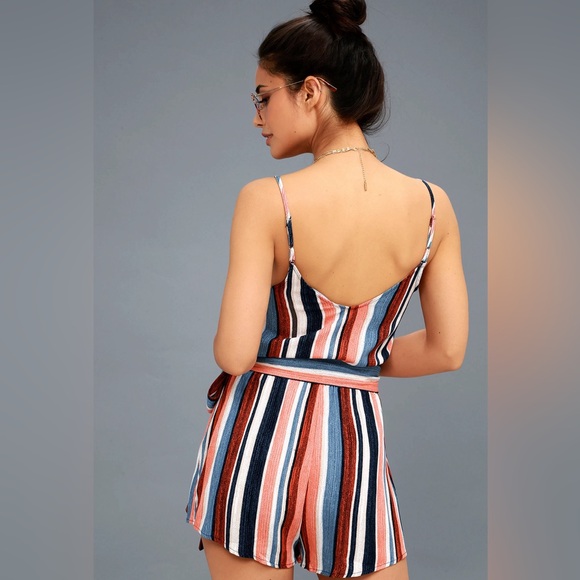 LULU’S Angelene Blue and Orange Striped Sleeveless Romper - Picture 2 of 7